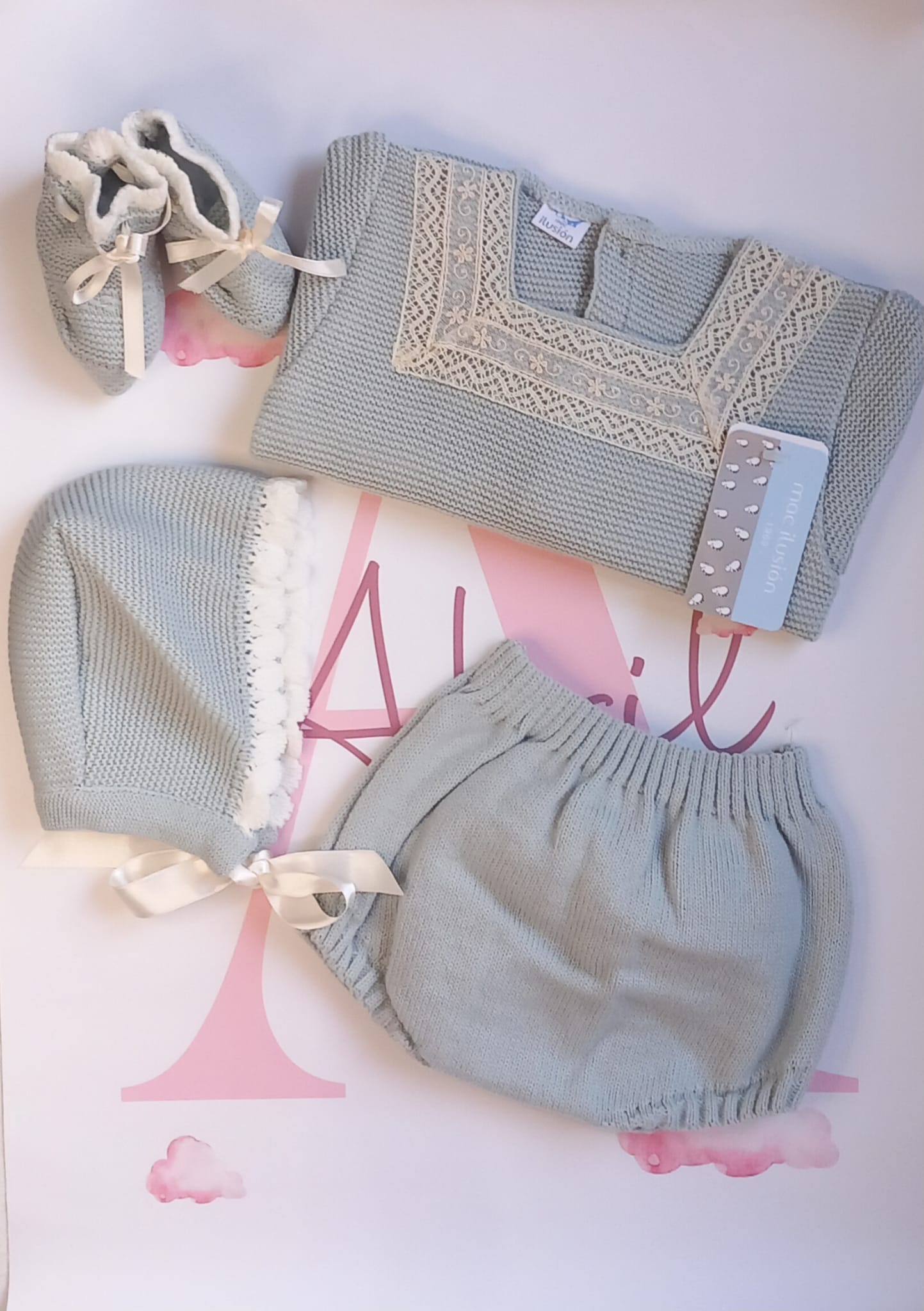 Conjunto braguita puntilla Iceberg - Talla 6 meses - Little Abril